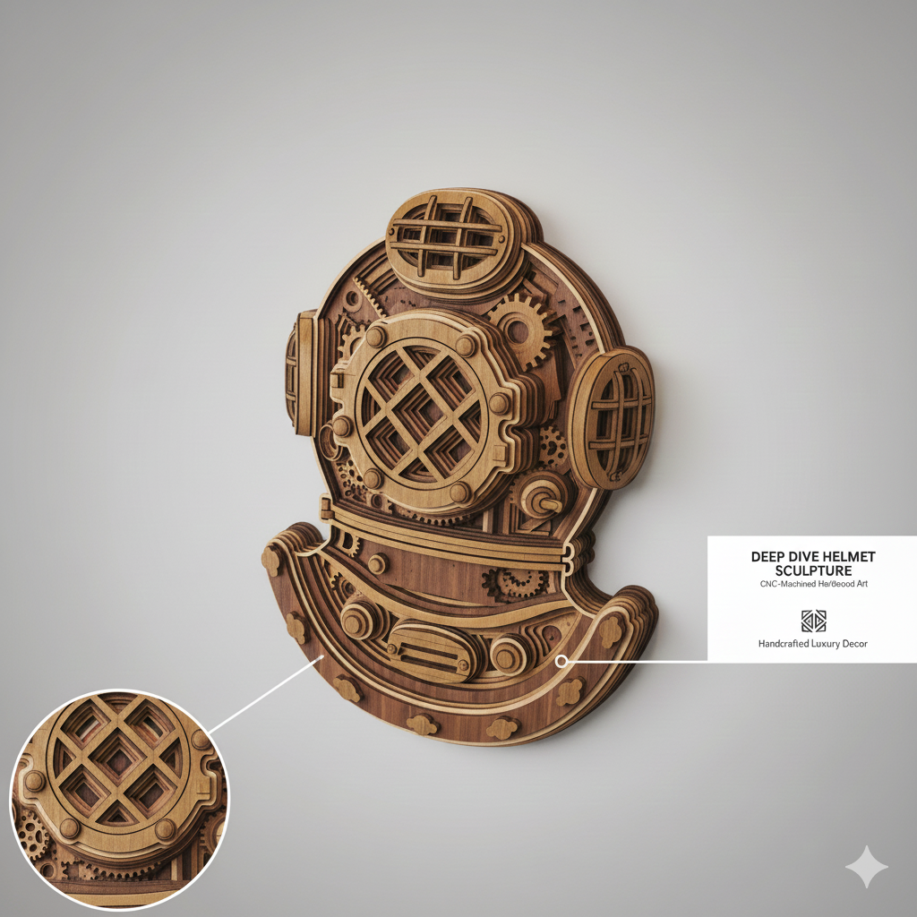 Multi-Layered Wooden Diving Helmet Sculpture - Image 4