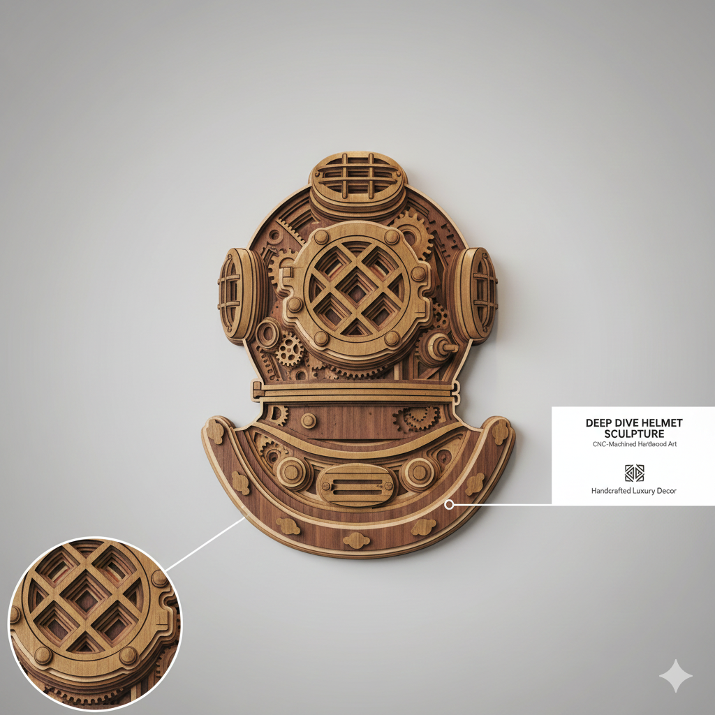 Multi-Layered Wooden Diving Helmet Sculpture - Image 3
