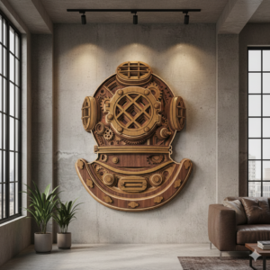 Multi-Layered Wooden Diving Helmet Sculpture